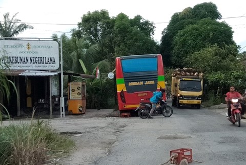 Bus Mogok di Simpang PT Socfindo Negerilama Resahkan Pengguna Jalan