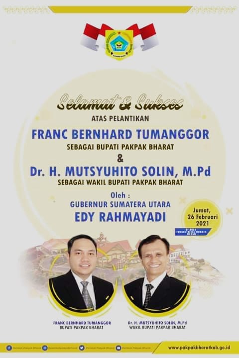 Gubernur Sumut Lantik Bupati Pakpak Bharat Frans Benhard Tumanggor dan Mutsuhito Solin Wakilnya